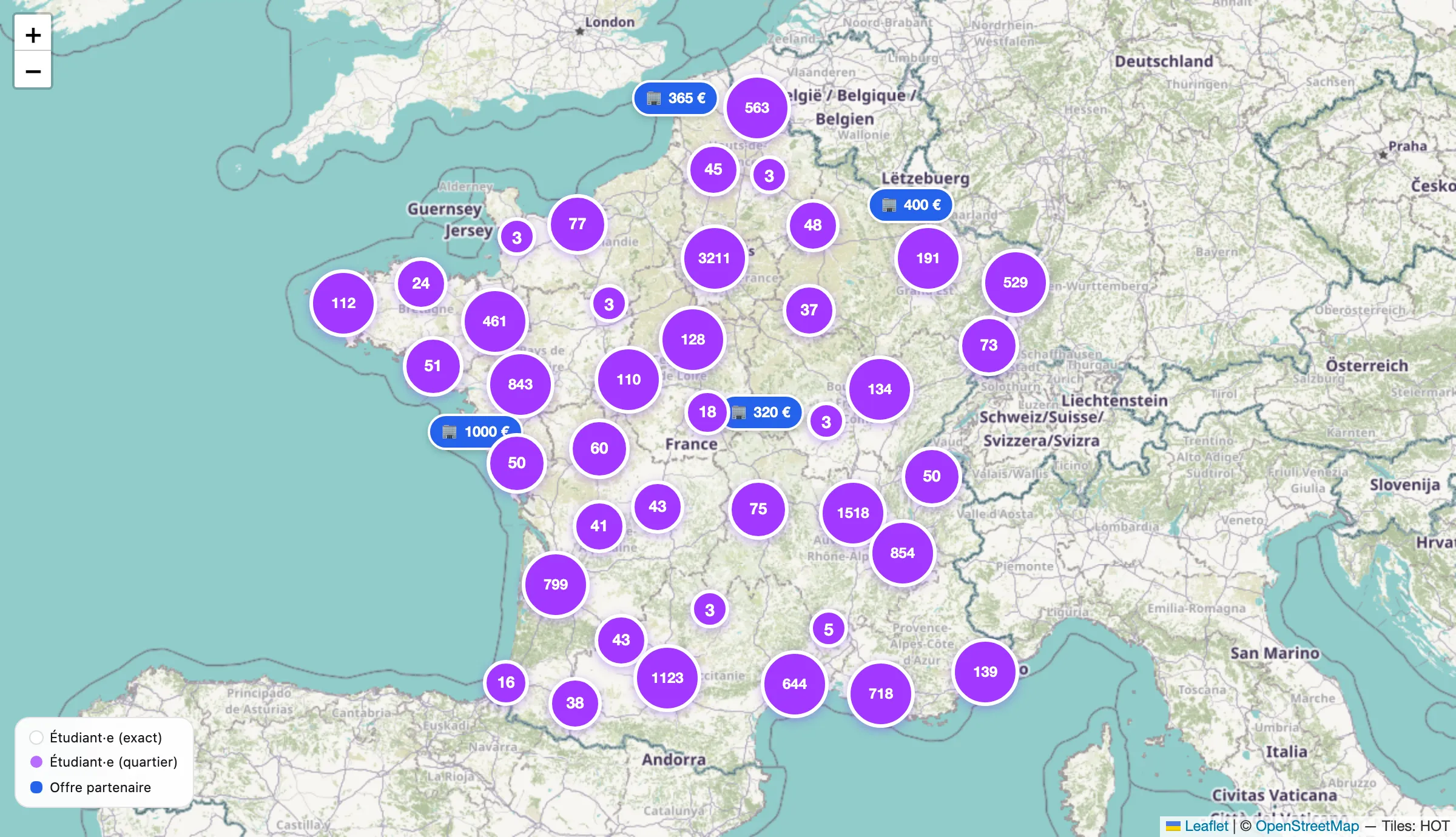 Carte des logements étudiants partout en France